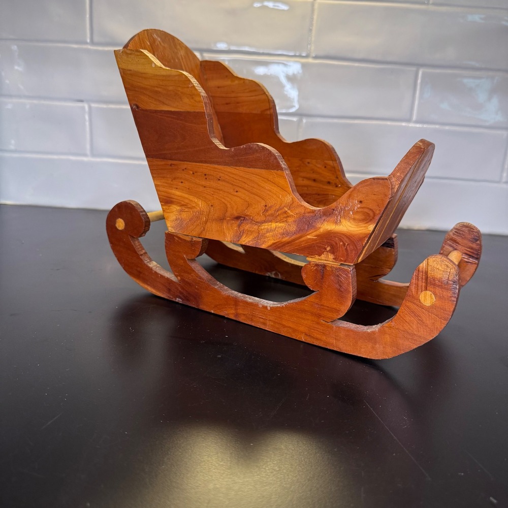 Vintage Cedar Wood Decorative Sleigh Christmas Decor Small Brown Rustic Sled